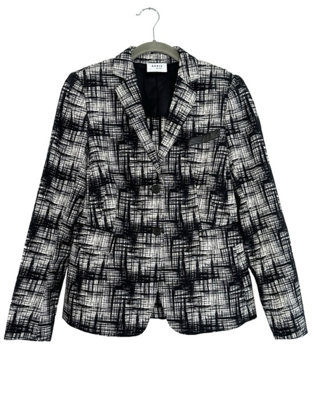 *READ Akris Punto Two-Button Crosshatch-Print Black/White Jacket Blazer Sz 8 ASO